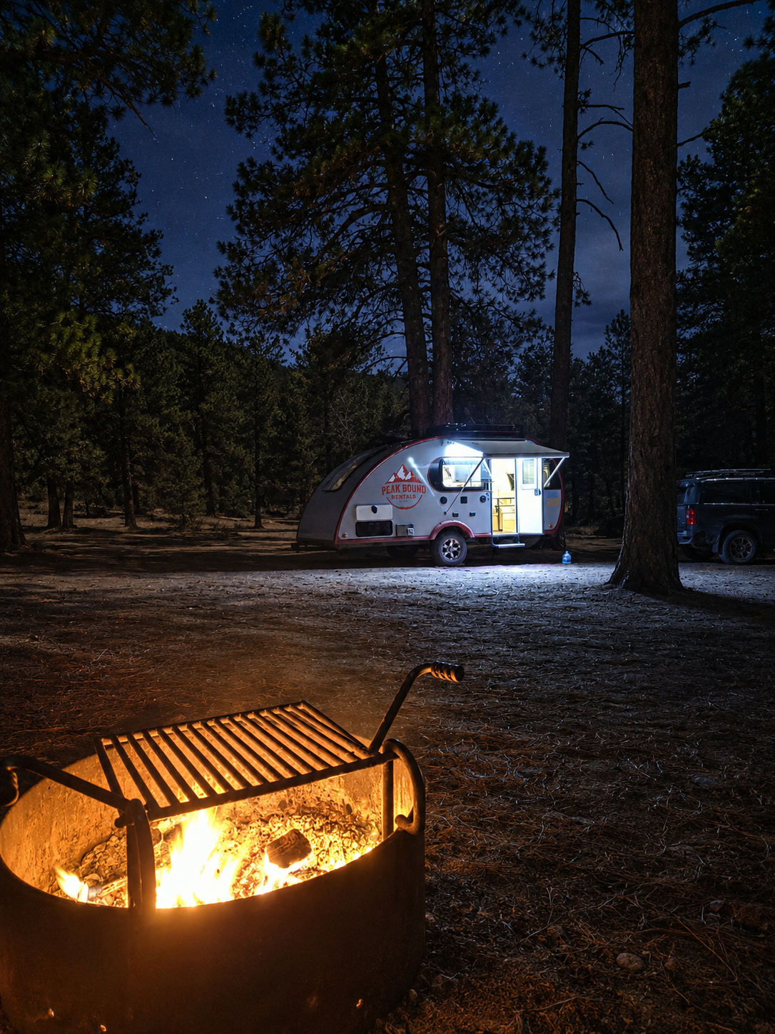 Little Guy Max lit up at night under the stars